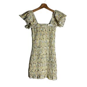 Storia Dress Womens Small Floral Smocked Square Neck Ruffle Mini Cottagecore